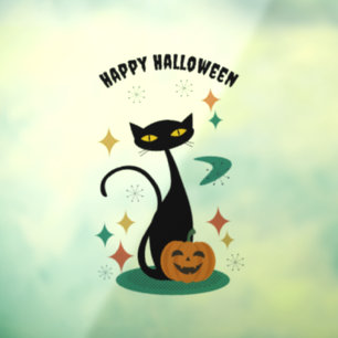 ハロウィンミッドセンチュリーブラックキャットシール ウィンドウサイン