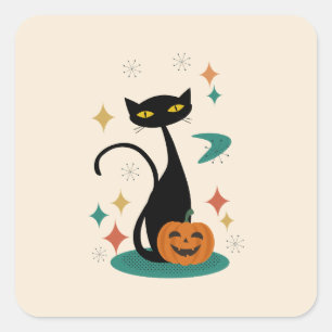 ハロウィンミッドセンチュリーブラックキャットシール スクエアシール