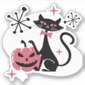 ハロウィンミッドセンチュリーレトロブラックキャット シール (正面)