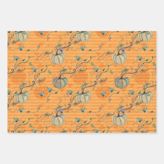 ハロウィンムードパープルオレンジとターコイズ ラッピングペーパーシート (正面2)