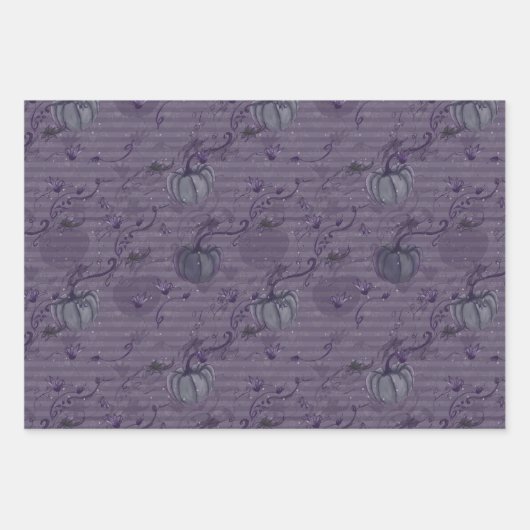 ハロウィンムードパープルオレンジとターコイズ ラッピングペーパーシート (正面)