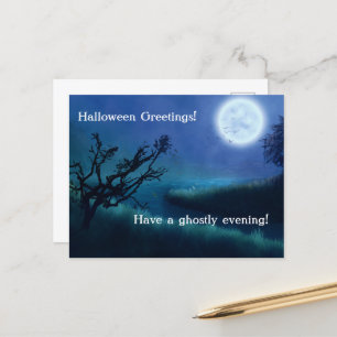 ハロウィンムーンアットナイトとブルー&グリーンの色合い シーズンポストカード