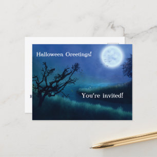ハロウィンムーンアットナイトとブルー&グリーンの色合い ポストカード