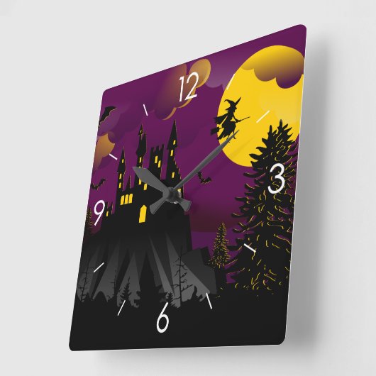 ハロウィンムーンライ幽霊のよく出るトハウス スクエア壁時計 (傾斜)