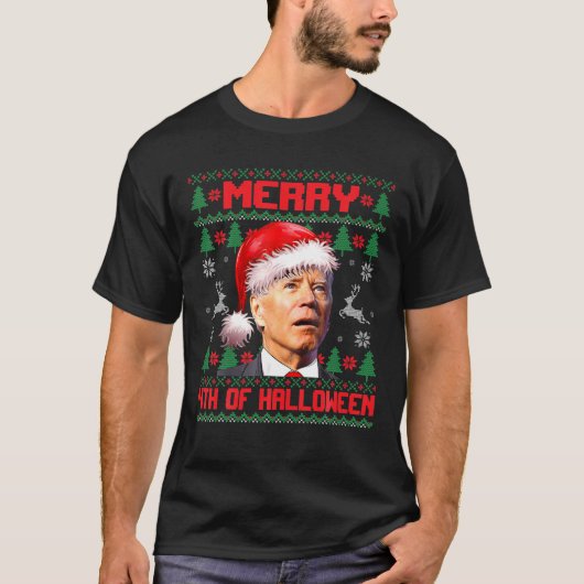 ハロウィンメリーバイデン氏の醜いおもしろいクリスマスの4番目 Tシャツ (正面)