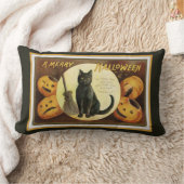 ハロウィンメリーブラック猫とカボチャ黒 ランバークッション (ブランケット)