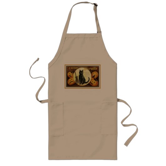 ハロウィンメリーヴィンテージ黒猫とカボチャ ロングエプロン (正面)