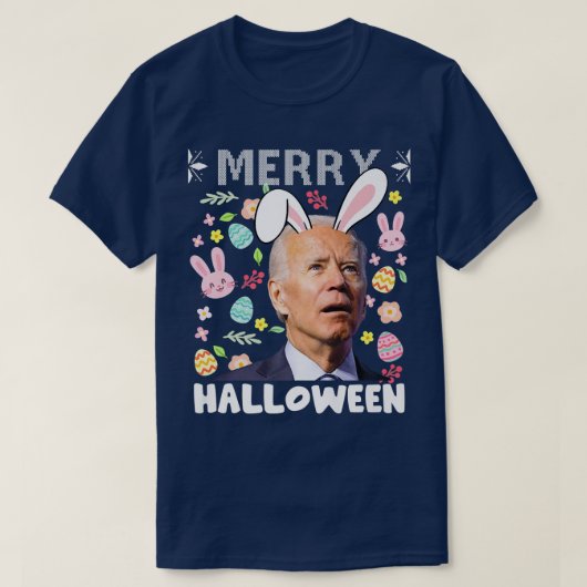 ハロウィンメリー困惑ジョーバイデン氏バニーイースターダ Tシャツ (デザイン正面)