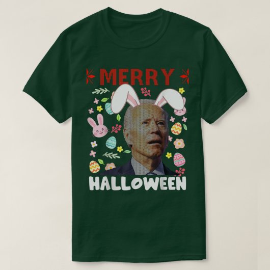 ハロウィンメリー困惑ジョーバイデン氏バニーイースターダ Tシャツ (デザイン正面)