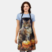 ハロウィンメーヌクーンキャットカボチャ怖い エプロン (着用した状態)