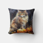 ハロウィンメーヌクーンキャットカボチャ怖い クッション (正面)