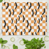 ハロウィンモダンこうもり不気味オレンジ色チェッカーボード キッチンタオル (折り畳み)