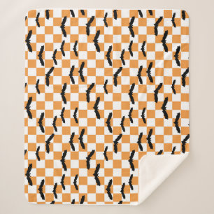 ハロウィンモダンこうもり不気味オレンジ色チェッカーボード シェルパブランケット