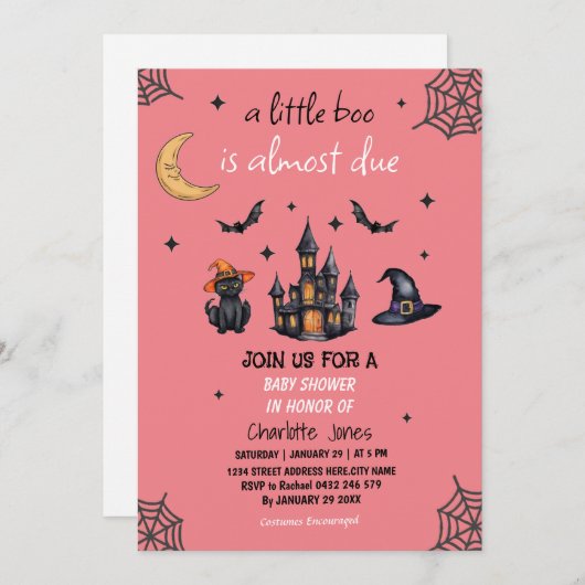 ハロウィンモダンの小さなブーブベイビーシャワー 招待状 (正面/裏面)