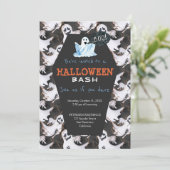 ハロウィンモダンの白黒幽霊パーティー 招待状 (スタンド正面)