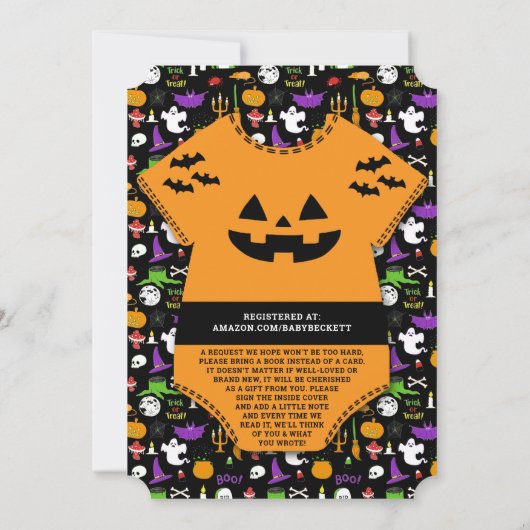 ハロウィンモダンの赤ちゃんシャワー「リトルカボチャ」 招待状 (裏面)
