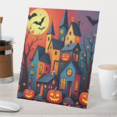 ハロウィンモダンアートキャッスルとカボチャ 台座サイン (インサイチュ)