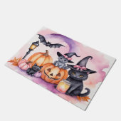 ハロウィンモダンオレンジカボチャ黒猫こうもり ドアマット (アングル)