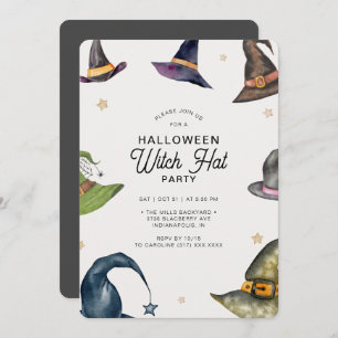 ハロウィンモダングレイ魔女ハットパーティー 招待状