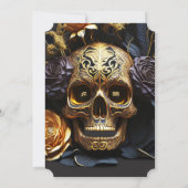 ハロウィンモダンバースデーパーティーブラック金ゴールドスカル 招待状 (裏面)