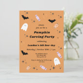 ハロウィンモダンパンプキンカービングパーティー誕生日 招待状 (スタンド正面)