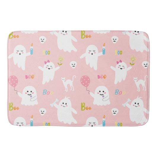 ハロウィンモダンピンク幽霊 バスマット (正面)