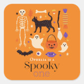 ハロウィンモチーフ オレンジ 1歳の誕生日おめでとう スクエアシール (正面)