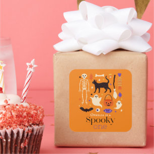 ハロウィンモチーフ オレンジ 1歳の誕生日おめでとう スクエアシール