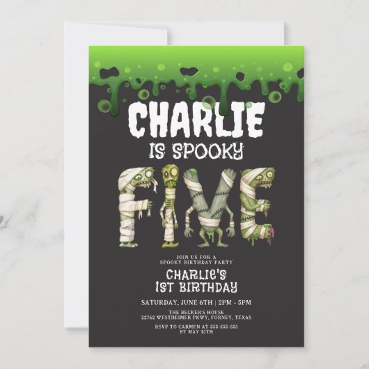 ハロウィンモンスターズ スプークタキュラー 5歳の誕生日 招待状 (正面)
