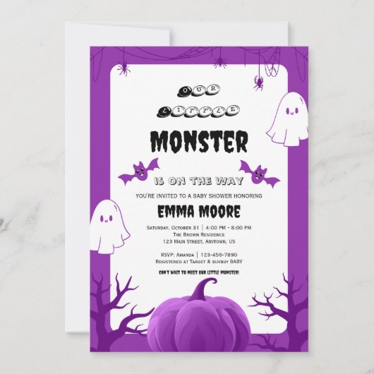 ハロウィンモンスターベビーシャワーデザイン 招待状 (正面)