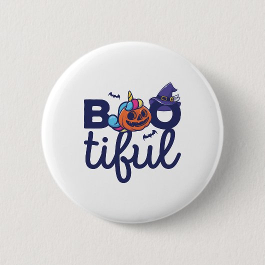 ハロウィンユニコーンおもしろいカボチャランタン 缶バッジ (正面)