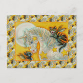 ハロウィンユニコーンで燃える黒猫カラフル シーズンポストカード (正面)