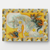 ハロウィンユニコーンで燃える黒猫カラフル フォトプラーク (正面)