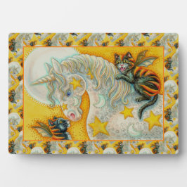 ハロウィンユニコーンで燃える黒猫カラフル フォトプラーク