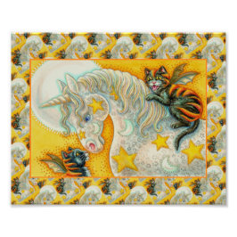 ハロウィンユニコーンで燃える黒猫カラフル フォトプリント           