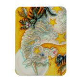 ハロウィンユニコーンで燃える黒猫カラフル マグネット (縦)