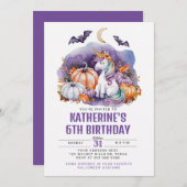 ハロウィンユニコーンウォーターカラーバースデーパーティー 招待状 (正面/裏面)