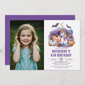 ハロウィンユニコーンウォーターカラーバースデーパーティー 招待状 (正面/裏面)