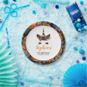 ハロウィンユニコーンオレンジブラック誕生日パーティー ペーパープレート (パーティー)