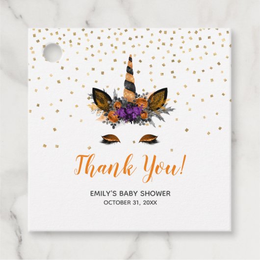 ハロウィンユニコーンオレンジ赤ちゃんシャワーありがとう フェイバータグ (正面)