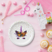 ハロウィンユニコーンパープルグリッターパーティー ペーパープレート (パーティー)