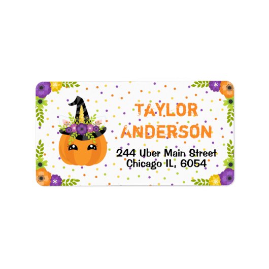 ハロウィンユニコーンフローラカボチャオレンジと白 ラベル (正面)