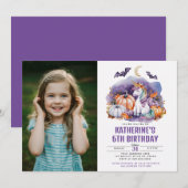 ハロウィンユニコーン水彩誕生日パーティー 招待状 (正面/裏面)