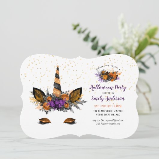 ハロウィンユニコーン顔ガールズバースデーパーティー 招待状 (スタンド正面)