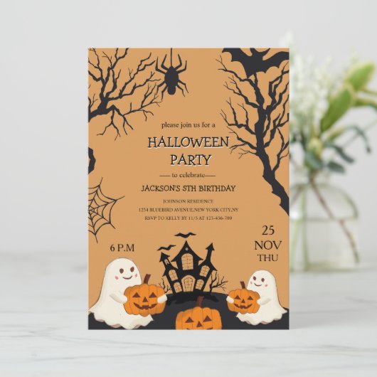 ハロウィンユニーク怖い子供の誕生日招待状 招待状 (スタンド正面)