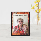 ハロウィンユーモアのある幽霊及び取り付けシート カード (黄色い花)