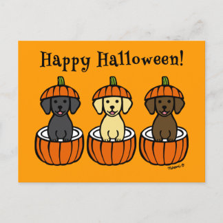 ハロウィンラブラドール子犬とカボチャ ポストカード