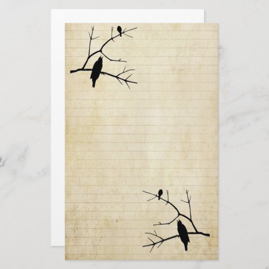 ハロウィンレイベンとフクロウ古い紙固定 便箋 (正面/裏面)