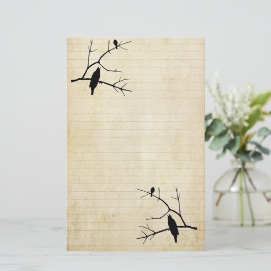 ハロウィンレイベンとフクロウ古い紙固定 便箋 (スタンド正面)