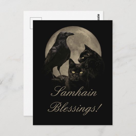 ハロウィンレイヴンと黒猫異教の ポストカード (正面/裏面)